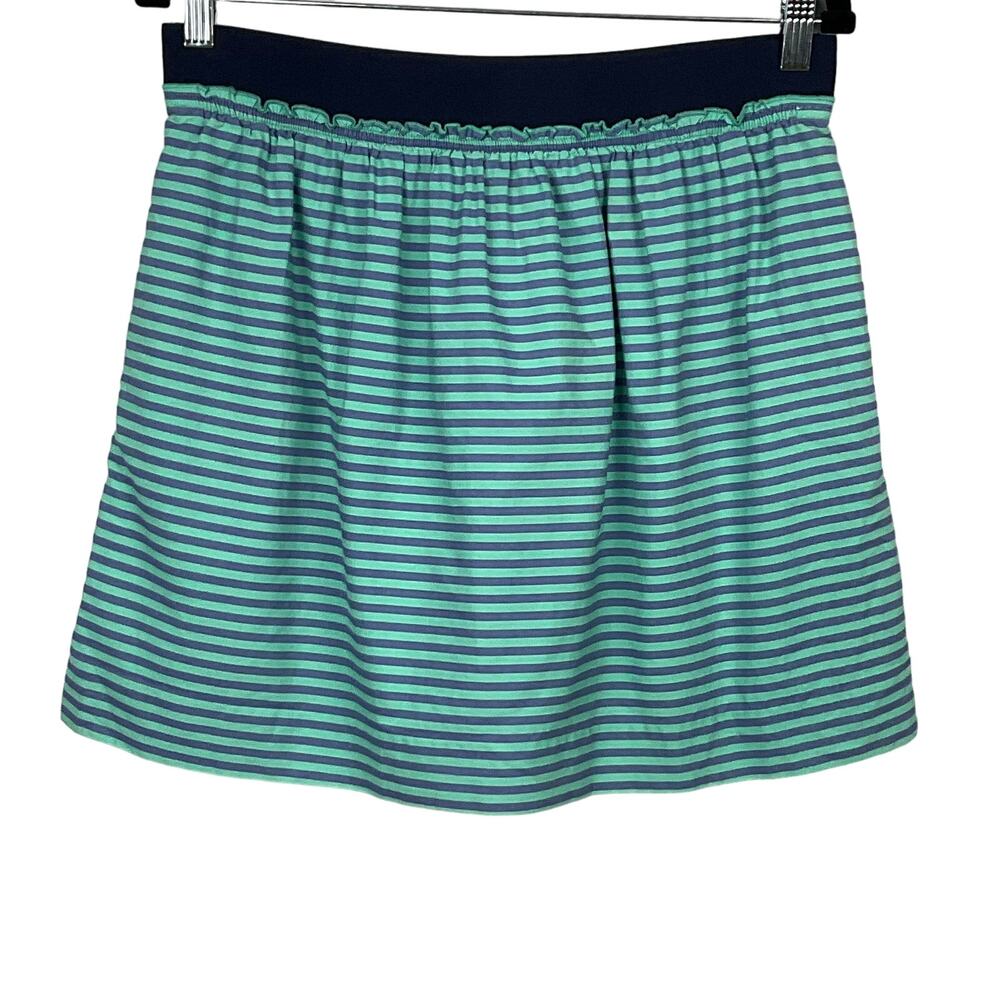 J CREW Womens Mini Skirt Market Pull On Stripe Beach Coastal Aqua Blue sz 2